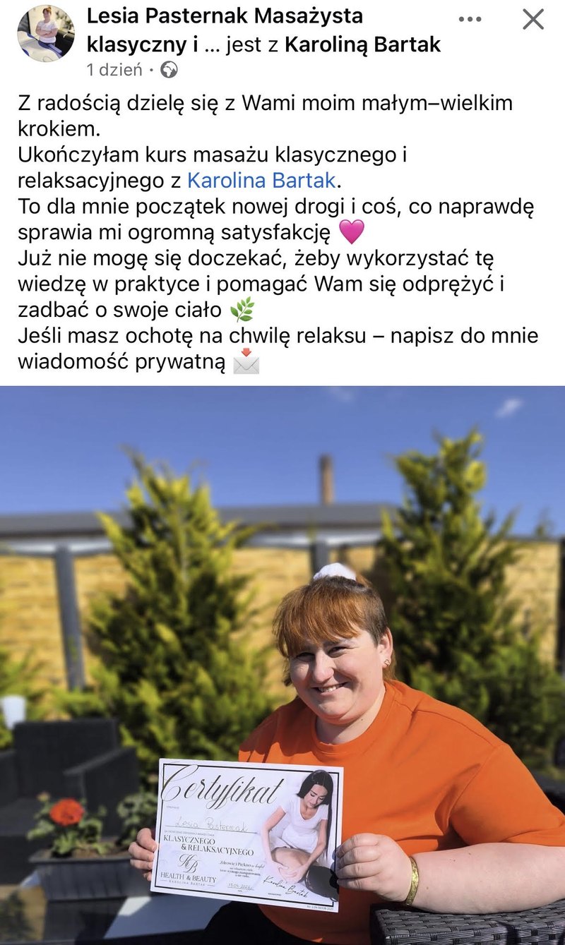 Post Lesi z certyfikatem ukończenia kursu masażu klasycznego i relaksacyjnego